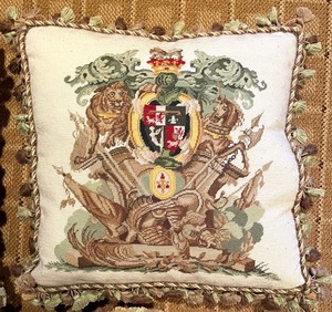 lot 100 image: 4 Regal Needlepoint Pillows with Fringed Edging