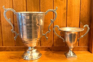 lot 102 image: Silver Plated Vintage Trophies with Fine Feather Decor