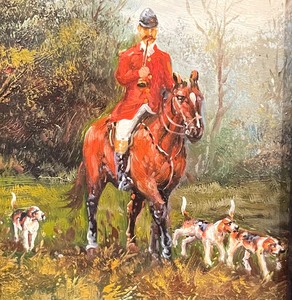 lot 104 image: Vintage Oil on Board Equestrian Hunting Scene Painting