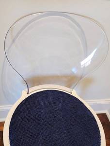 lot 302 image: Sweet Lucite and Navy Blue Upholstered Vanity Chair