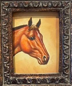 lot 169 image: Original Oil on Board Framed Lovely Horse Painting in a Gorgeous Ornate Frame