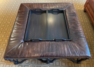 lot 10A image: Gorgeous CoffeeCocktail Table with Leather Edging and Removable Center Trays