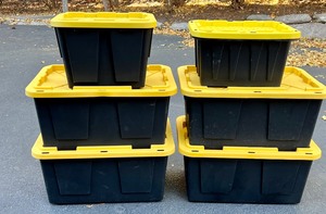 lot 221 image: Six Quality Storage Bins including Four 27 Gallon Storage Bins