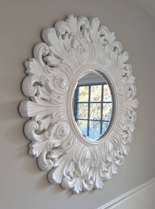 lot 258 image: Large White Ornate Decorative Wall Mirror