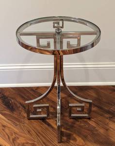 lot 22 image: Greek Key Chrome Accent Table