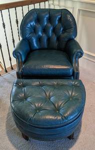 lot 22A image: Hancock and Moore Deep Teal Green Leather Chair with Ottoman