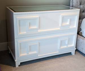 lot 23A image: Greek Key Two Drawer Dresser with Mirrored Top