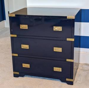 lot 269 image: Navy Lacquered Campaign Style DresserSide Table