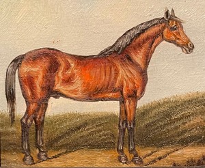 lot 179 image: Original Oil on Board Framed Horse Painting in a Beautiful Ornate Frame