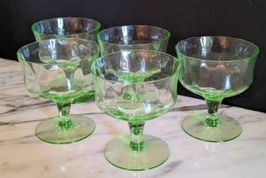 lot 64 image: Green Depression Glass Sherbet Set
