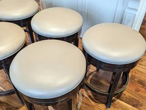 lot 50 image: Five Grey Leather Topped Counter Height Stools