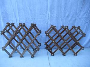 lot 27 image: Lot of 2 wood Wine Racks. Foldable.