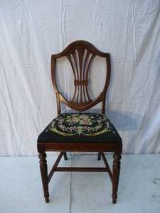lot 45 image: Vintage Mahogany Wood Chair with beautiful needlepoint seat.