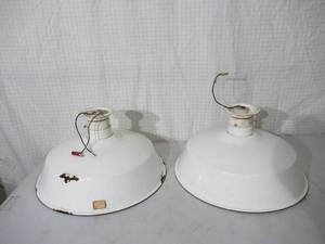 lot 83 image: Lot of 2 Ivanhoe White Industrial Porcelain Lights