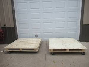 lot 119 image: Lot of 2 Heavy Duty Wood Pallets on wheels
