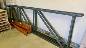 Pallet Racking- Five (5) 14 Foot Uprights, 18 Beams and 4 Grates