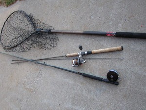 lot 123 image: Rods, Reels, Net