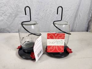 2 New Metal and Glass Hummingbird Feeders