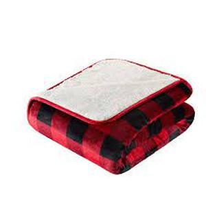 Vellux BlackRed Printed Flannel with Sherpa Reverse Throw