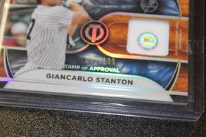 lot 19 image: 2022 Topps Tribute Stamp of Approval Game Used Jersey Relic Giancarlo Stanton #SOA-GS