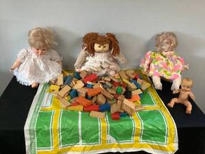 Vintage Dolls and Wood Blocks