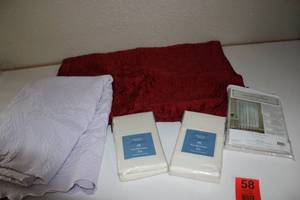 lot 58 image: Crushed Voile Sheer Curtain-A Pair Of 800 Thread Count King Size Pure Pima Cotton Pillowcases-Two Blankets Or Bed  Spreads Or Throws
