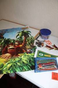 lot 87 image: Donkey Kong Counters--Misc. Colored Pencils In Case-- Green Bay Packers Flag--Uppercase Lacing Alphabet