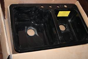 lot 103 image: Double Black Cast Iron Kitchen Sink W Installation Instructions