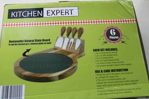 lot 113 image: Kitchen Expert 6 Pc. Set With Removable Natural Slate Board--  It Can Be Served As  A Cheese Plate As Well