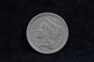 1865 US 3 Cent Nickel Coin