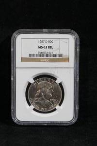 1957-D US Franklin Silver Half Dollar Coin - NGC MS-63 FBL