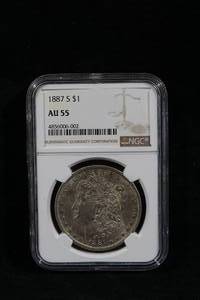1887-S US Morgan Silver Dollar Coin - NGC AU-55