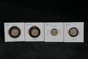 US Mercury Dime Silver Coins - 1941-1944 D