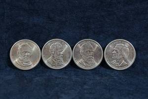 US $1 Presidential Coins - Grant, Hayes, Garfield, Johnson