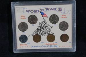 World War II US Coin Set - Silver Nickels, Steel Cent, Shell Case Cents