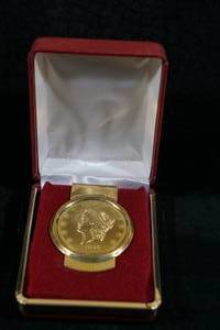 Gold Tone Money Clip with Coin Design