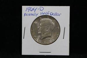 1964-D US Kennedy Silver Half Dollar Coin