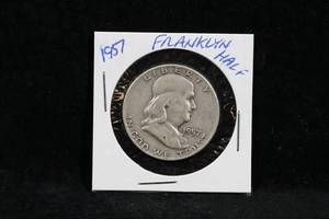 1957-D US Franklin Silver Half Dollar Coin