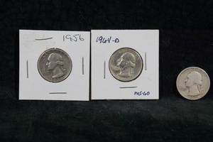Washington US Silver Quarters - 1956-P, 1964-D, 1935-P