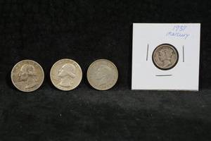 Washington US Silver Quarters, US Mercury Dime, 1940 Shilling