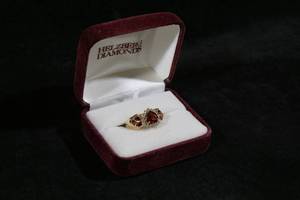 Ladies 10K Yellow Gold Garnet and Diamond Ring