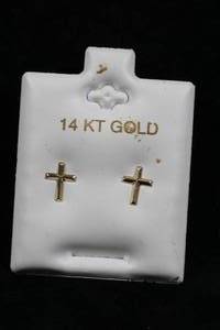 14K Yellow Gold Cross Stud Earrings