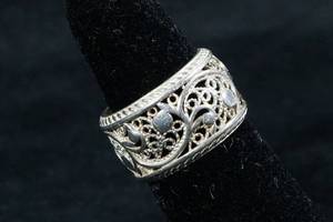 Ladies Sterling Silver Wide Band Filligree Ring
