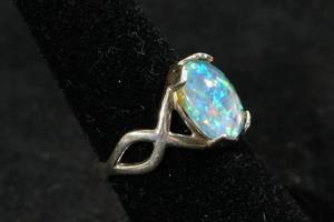 Ladies Sterling Silver Opal Ring