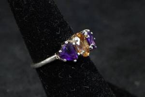 Ladies Sterling Silver Amethyst and Citrine Ring