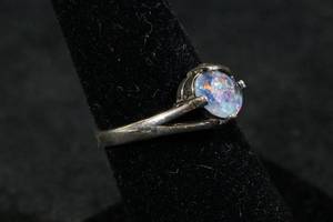 Ladies Sterling Silver Opal Ring
