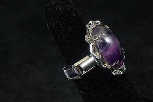 Ladies Sterling Silver Flex Band Ring - Purple Stone