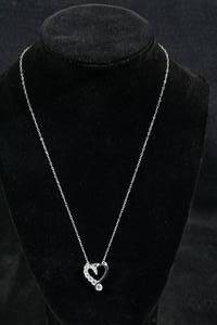 Sterling Silver Heart Pendant with Chain - Clear Stones
