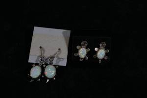 Sterling Silver Opal Turtle Earrings