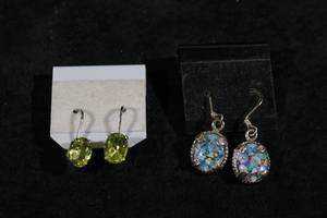 Sterling Silver Dangle Earrings - Peridot, Opal